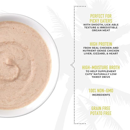 Tiki Cat After Dark, Velvet Mousse, Chicken Recipe in Chicken Broth, Grain & Potato Free Formula, with High Protein & Nutrient Dense Blended Irresistible Organ Meat, 2.8 oz. Pouch (12 Count)