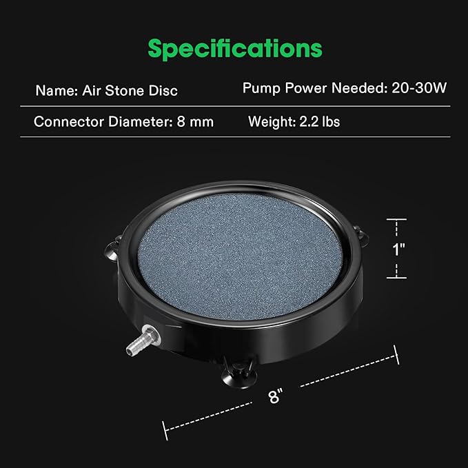 VIVOSUN Air Stone Disc 8 x 8 Inch with Shell and Sucker for Aquarium, Fish Tank and Hydroponics Air Pump