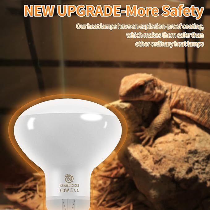 New Upgrade Reptile Heat Lamp Bulb (3rd Gen No Broken), 100W 2 Pack Basking Spot Light for Reptiles & Amphibians,UVA Daylight Heat Bulb for Bearded Dragon, Turtle