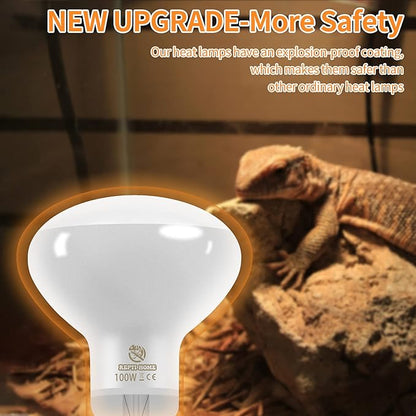 New Upgrade Reptile Heat Lamp Bulb (3rd Gen No Broken), 100W 2 Pack Basking Spot Light for Reptiles & Amphibians,UVA Daylight Heat Bulb for Bearded Dragon, Turtle