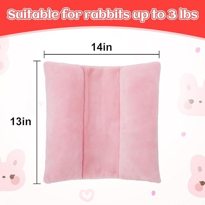 MEWTOGO 13 x 14In Rabbit Bed, Thickened Soft Snuggle Bunny Bed, Cuddle Cushion Plush Mat with Cotton Lounger Pillows, Small Pet Flop Mat for Cage Sleeping Indoor, Pink