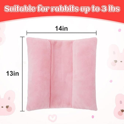 MEWTOGO 13 x 14In Rabbit Bed, Thickened Soft Snuggle Bunny Bed, Cuddle Cushion Plush Mat with Cotton Lounger Pillows, Small Pet Flop Mat for Cage Sleeping Indoor, Pink
