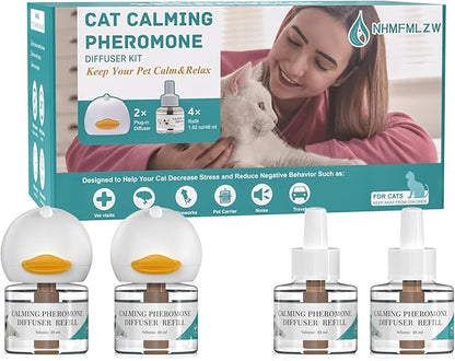 Cat Pheromones Calming Diffuser Kit, Pheromone Diffuser to Calm Cats, Multi Cat Anxiety Relief Stress Reduction, Reduce Fighting, Spraying and Scratching, 2 Diffusers & 4 Refills