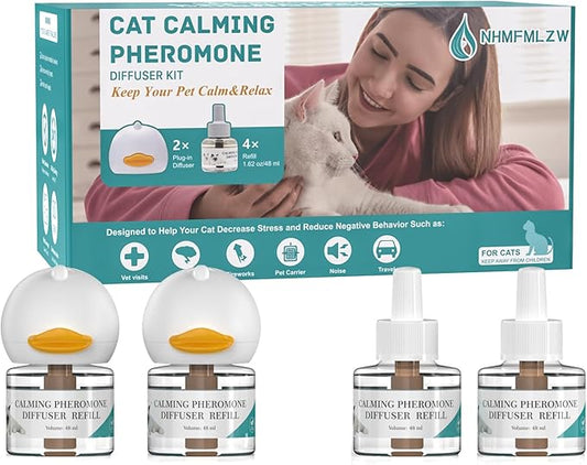 Cat Pheromones Calming Diffuser Kit, Pheromone Diffuser to Calm Cats, Multi Cat Anxiety Relief Stress Reduction, Reduce Fighting, Spraying and Scratching, 2 Diffusers & 4 Refills