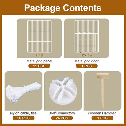 12 Panels Small Animal Playpen,Pet Playpen,C&C Cage for Guinea Pigs,Puppy Play Pen,Bunny Playpen Indoor Outdoor, Portable Metal Wire Yard Fence(White)