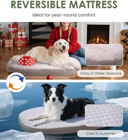 Orthopedic Dog Bed for Large Dogs, Pet Sofa Bed with Egg Crate Foam, 4-Sided Bolster, Removable Washable Cover & Anti-Slip Bottom, Large Calliste Green