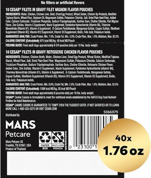 Cesar Filets in Gravy Wet Dog Food Filet Mignon Flavor and Rotisserie Chicken Flavor Variety Pack, 1.76 oz. Mini-Pouches (20 Count, Pack of 2)