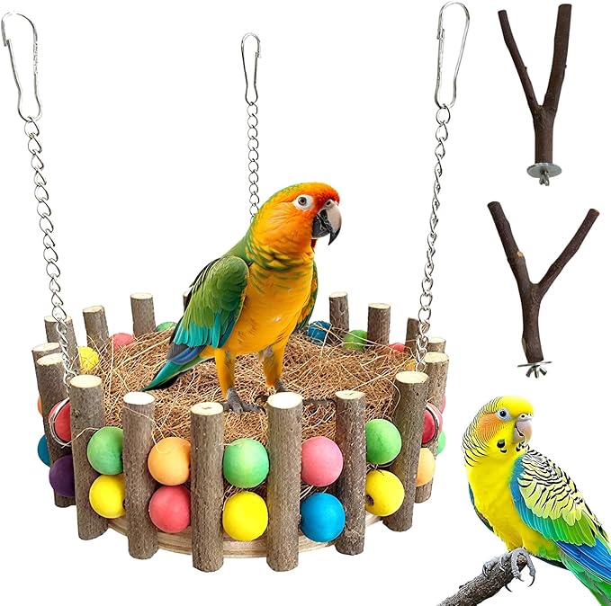 Bird Hammock, Bird Nest House, Hanging Hammock Snuggle Hut with Natural Coconut Fiber Bedding for Budgies, Parakeets, Cockatiels, Lovebirds, Conures, Quakers