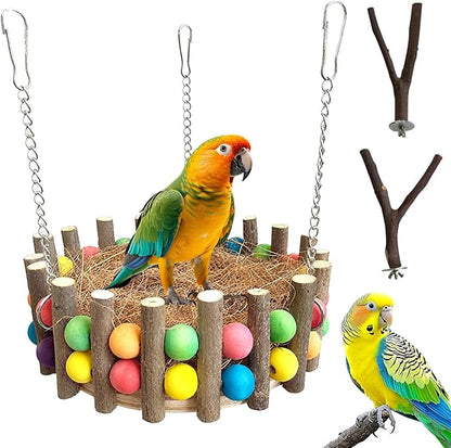 Bird Hammock, Bird Nest House, Hanging Hammock Snuggle Hut with Natural Coconut Fiber Bedding for Budgies, Parakeets, Cockatiels, Lovebirds, Conures, Quakers