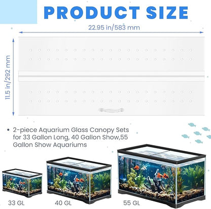 Sieral Aquarium Polycarbonate Canopy Set 2 Pcs 22.95 x 11.5 x 0.12 Inch for 33/40/55 Fish Tank with Center Brace Aquariums Cover Fish Tank Lid with a Hook Knife, Breathable Hole and Handle, Clear