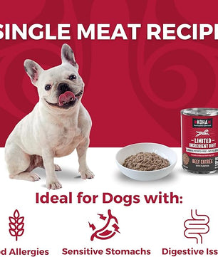 KOHA Limited Ingredient Diet Beef Entrée for Dogs - Grain Free Wet Dog Food with No Fillers - Sensitive Stomach Beef Dog Food 13 oz Pack of 12