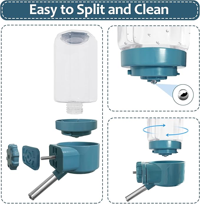 LOS ANDES No-Drip Water Bottle/Feeder for Guinea Pigs/Hamsters/Bunnies/Ferrets/Squirrel/Hedgehog/Other Small Pets, Weather Resistant Cage Water Bottles for Dogs/Cats, 18.5oz,Blue