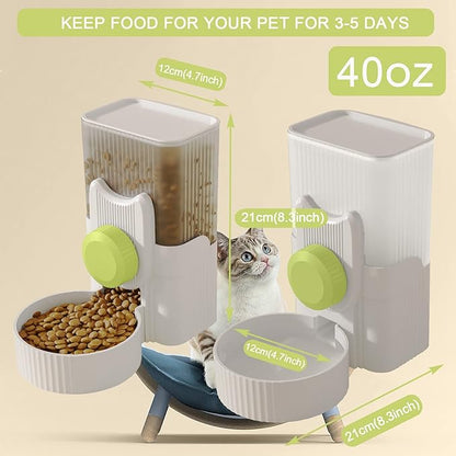Rabbit Feeder for Cage,Hanging Automatic Cat Feeder and Water Dispenser,Ferret Cage Accessories,Food Water Bowl for Cats Rabbit Guinea Pig Cages(Cage Grid Spacing Over 1.2'')