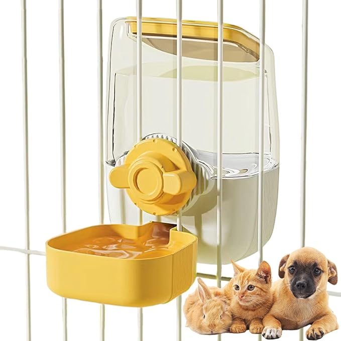 35oz Rabbit Water Bottle, Pet Hanging Automatic Water Dispenser for Small Animal Ferret Guinea Pig Chinchilla Dog Cat (Cage Grid Spacing 1.1''-2.1'') (Yellow)