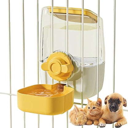 35oz Rabbit Water Bottle, Pet Hanging Automatic Water Dispenser for Small Animal Ferret Guinea Pig Chinchilla Dog Cat (Cage Grid Spacing 1.1''-2.1'') (Yellow)