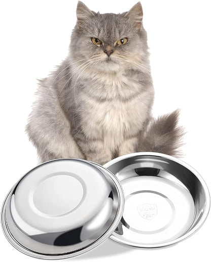 VENTION Medium Shallow Cat Food Bowls, Outer Dia. 7.3 in Whisker Fatigue Cat Bowl, Stainless Steel Cat Food Dish for Indoor Cats, Set of 2 Replacement Cat Bowls for Raised Station(20.3 Fl.oz)