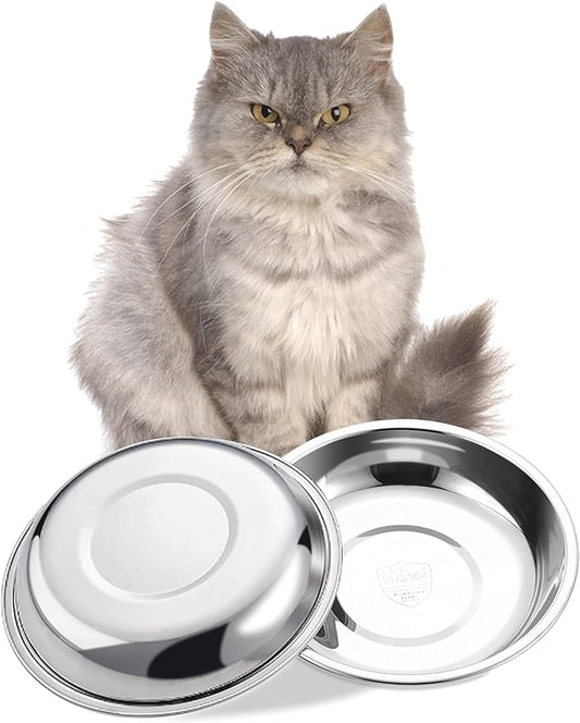 VENTION Medium Shallow Cat Food Bowls, Outer Dia. 7.3 in Whisker Fatigue Cat Bowl, Stainless Steel Cat Food Dish for Indoor Cats, Set of 2 Replacement Cat Bowls for Raised Station(20.3 Fl.oz)