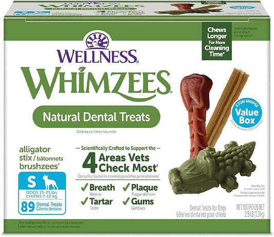 WHIMZEES Wellness Value Box Dog Dental Treats, Natural Chews, Small Size, (89 Count)
