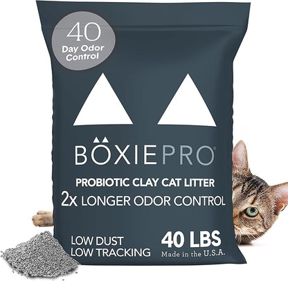 Boxie Probiotic Cat Litter, 30 Day Odor Control, Clumping Clay Kitty Litter, Odor Eliminating Probiotics, Dust-Free, No Fragrances No Fillers, 40 lb