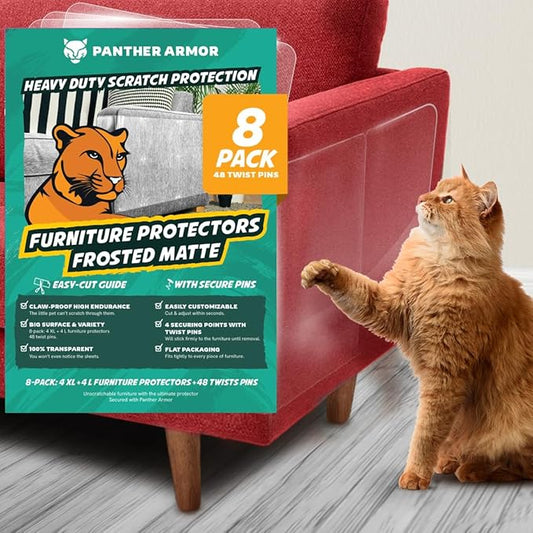 8 Pack Cat Scratch Furniture Protector Sheets – Clear Couch & Sofa Guard from Cat Claws – Easy Apply, Removable, with Twist Pins (4 XL + 4 Large)