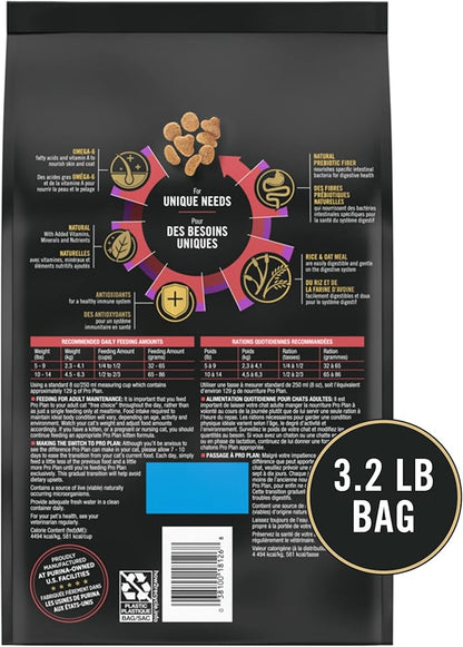 Purina Pro Plan With Probiotics, Sensitive Skin & Stomach, Natural Dry Cat Food, Turkey & Oat Meal Formula - 3.2 lb.