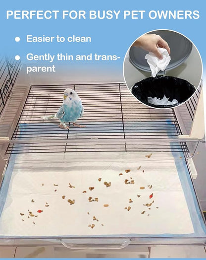 100 Pcs Disposable Bird Cage Liner 12.9" X 17.7" Birds Cage Liners Super Absorbent Birdcage Liners Parakeet Cage Training Accessories with Quick-Dry Surface for Cockatiels Canaries Parrots