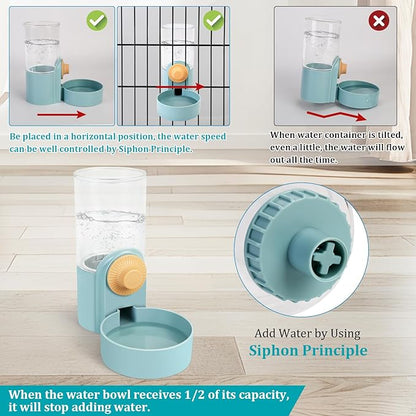 Pet Feeder Waterer Hanging Dog Cat Food Water Dispenser, Automatic Gravity Feeder Waterer Set for Cage Pets, Travel Food Water Bowl Rabbit Feeder for Ferret Small and Medium Animals, Blue