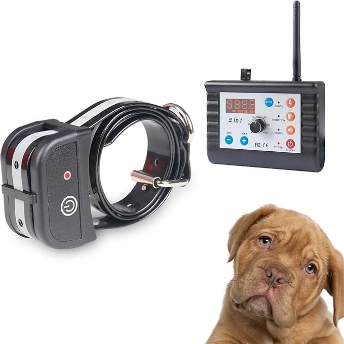 Wireless Dog Fence Training Collar Pet Two Way Signal 2-in-1 System, Adjustable Control Range Warning Strength, Display Battery Level, Waterproof Reflective Dog Collar