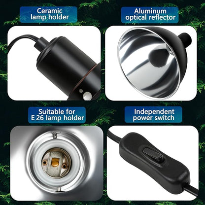 Reptile Light Fixture, 8.5 inch Optical Reflection Dome Heat Lamp Fixture, UVB Heat Basking Lamp Fixture for Amphibian Reptile Terrariums