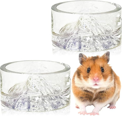BNOSDM 2Pcs Hamster Food and Water Bowl Mountain Fuji Style Glass Drinking Dwarf Hamster Feeder Anti-Turning Dish for Syrian Hamsters Gerbils Mice Rats or Other Similar-Sized Pets (Colorful)