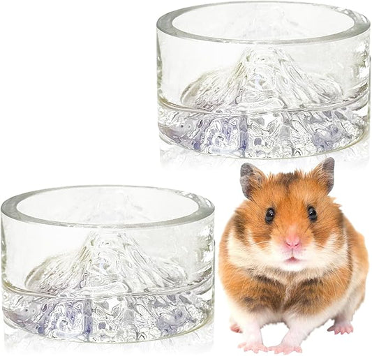 BNOSDM 2Pcs Hamster Food and Water Bowl Mountain Fuji Style Glass Drinking Dwarf Hamster Feeder Anti-Turning Dish for Syrian Hamsters Gerbils Mice Rats or Other Similar-Sized Pets (Colorful)