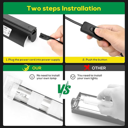 T5 Reptile Light Fixture Combo Kit 8W Light Fixture Reptile Terrarium Hood 10.0 UVB Light Bulb Fluorescent Tube Ideal for Tropical and Deserts Such as Bearded Dragon Lizards and Tortoises