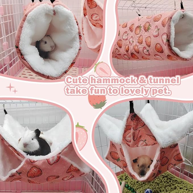 Rat Ferret Hammock Toys Cage Accessories, Guinea Pig Hideout Tunnel, Warm Bed for Rat Ferret Guinea Pig Sleep Hide and Play (2.Hammock+Tunnel)