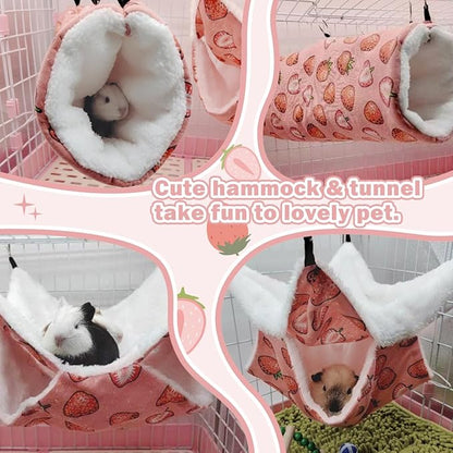 Rat Ferret Hammock Toys Cage Accessories, Guinea Pig Hideout Tunnel, Warm Bed for Rat Ferret Guinea Pig Sleep Hide and Play (2.Hammock+Tunnel)