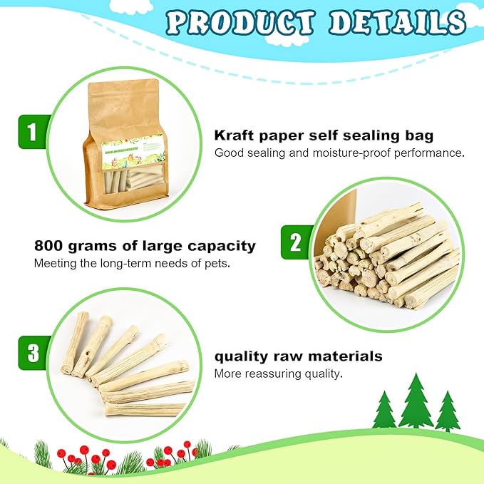 800g/1.76lb Bunny Toys Sweet Bamboo Sticks for Rabbits Bunny Chew Toys Molar Treats Snack for Small Animals Hamsters Chinchillas Guinea Pigs