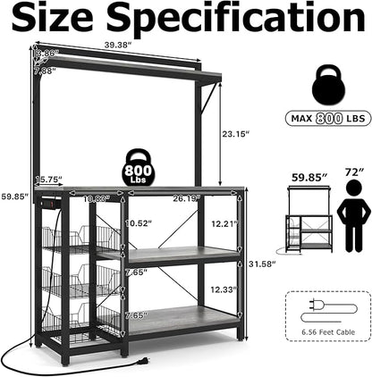 55-70 Gallon Fish Tank Stand,Heavy Duty Metal Large Aquarium Stand with Power Outlets,3 Baskets,2 Storage Shelf, 5-Tier Tank Stand Suitable for Fish Tank,Reptile Tank, Turtle Tank