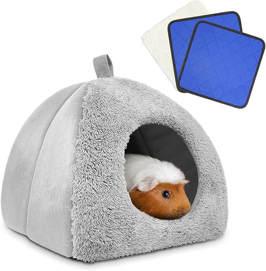Guinea Pig Bed with 2 Absorbent Leak-Proof Bottom Pee Pad Fleece Small Animal Hideout House Washable Hide Hut for Rabbit Chinchilla Rat Hedgehog