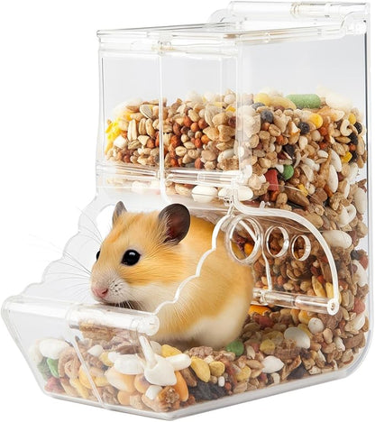 Automatic Feeder for Hamster with Gravity Feeding, Easy Refill, Transparent, Auto Food Dispenser for Hamsters Parrots Sugar Gliders and Other Small Animals (400 ML)