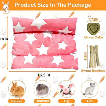 16.5 X 18in Removable and Washable Soft Rabbit Concave Bed, Thickened and Softer Bunny Bed, Double-Sided Plush Rabbit Beds,Small Beds for Animals Indoor (Pink)