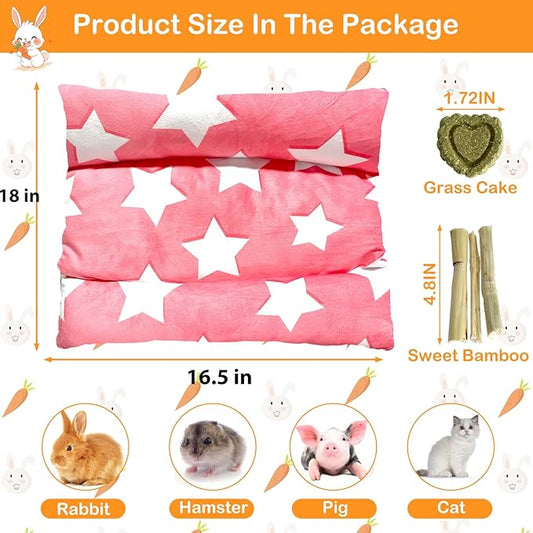 16.5 X 18in Removable and Washable Soft Rabbit Concave Bed, Thickened and Softer Bunny Bed, Double-Sided Plush Rabbit Beds,Small Beds for Animals Indoor (Pink)