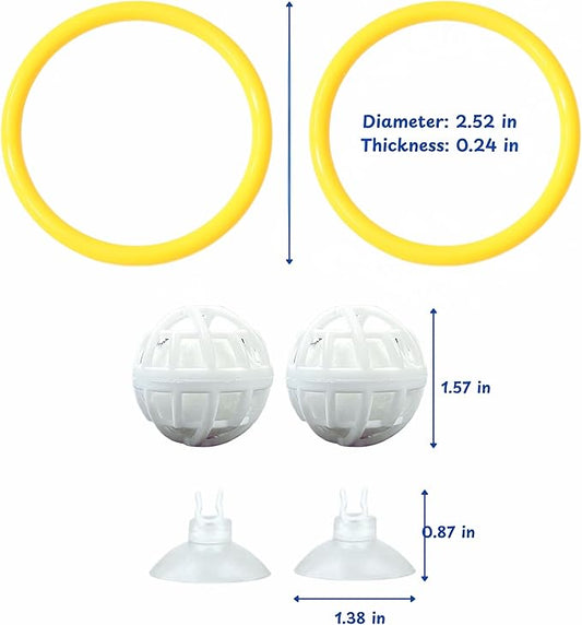 Betta Fish Enrichment Toys Ring and Filter Balls set, Fishes Ring Enrichment Toy and Tank Cleaner Ball, Aquarium Feeding Rings with Nitrifying Balls, Betta Fish Tank Accessories (Yellow, 6.4cm)
