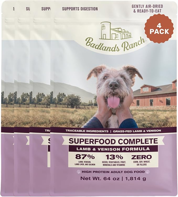 by Katherine Heigl- Superfood Complete, Air-Dried Adult Dog Food - High Protein, Zero Fillers, Superfood Nutrition (64 Ounce (Pack of 4), Lamb & Venison)