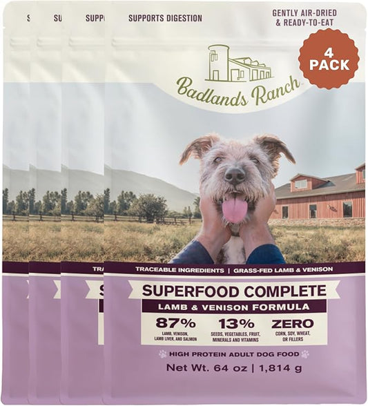 by Katherine Heigl- Superfood Complete, Air-Dried Adult Dog Food - High Protein, Zero Fillers, Superfood Nutrition (64 Ounce (Pack of 4), Lamb & Venison)