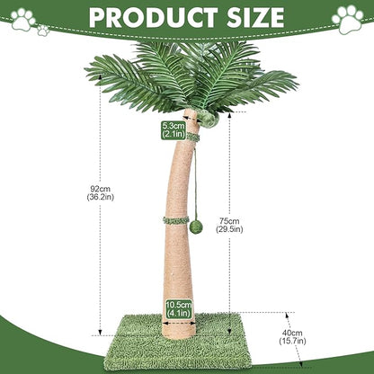 Palm Tree Cat Scratching Post, 36'' Cat Scratcher Post with Natural Sisal Rope, 3 Interactive Balls and Curved Design Scratching Posts for Indoor Cats Adults and Kittens, Multi-Combinable (Style B)