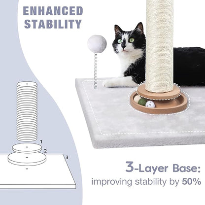 31" Cat Scratching Post Kitten Toys for Indoor Cats, Interactive Cat Scratcher with Catnip Balls, Sisal Scratch Rope for Large Cats, White