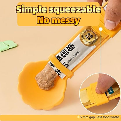 2pcs Cat Strip Feeder, Happy Spoon for Cats, Lickable Squeezable Creamy Treat, Wet Treats Dispenser, Cat Treat Spoon Squeeze, (Beige&Green/Beige&Orange)