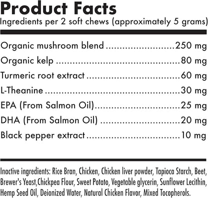 Mushroom Complex Treats for Dogs with Reishi, Shiitake, and Turkey Tail Mushrooms for Cognition and Immune Boosting Supports Digestive Health and Reduces Inflammation DHA EPA Turmeric Kelp (120pcs)