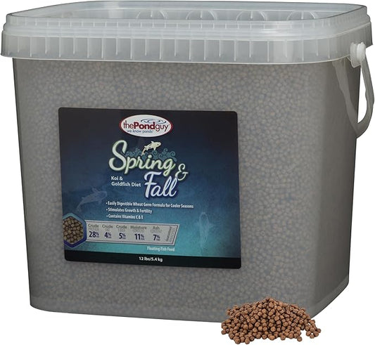 The Pond Guy Spring & Fall Wheat Germ Fish Food for Koi & Goldfish, Premium Cold Weather Floating Pellets, Healthy Formula for Winter Nutrition, 12 lbs