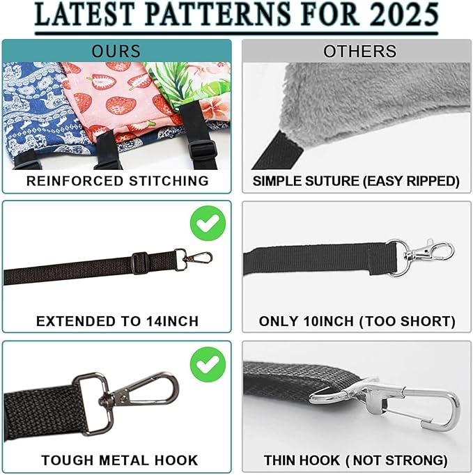 JSPYFITS Cat Cage Hammock with Ball,Double Layer Hanging Adjustable Soft Pet Bed Suit for Kitten Ferret Puppy Rabbit or Small Pet, 2 Level Indoor Bed for All Season(Pink Strawberries)