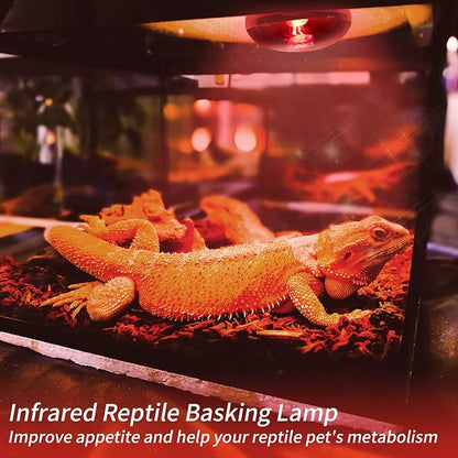 Reptile Heat Lamp Bulbs, Infrared 75W Reptiles & Amphibians Basking Spot Lamp Bulb-2 PCS, Red Heat Emitter Light for Chickens Coop